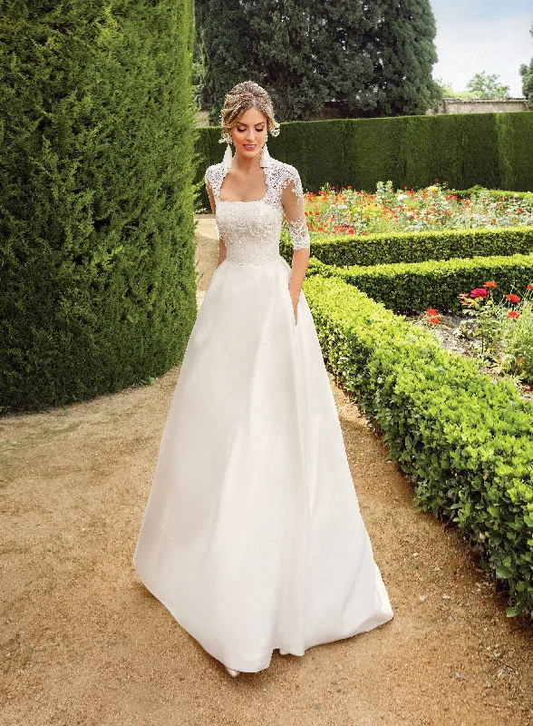 3/4 Length Sleeve A-Line Mikado Wedding Dress