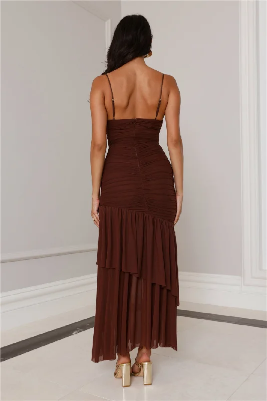 Always The Muse Mesh Maxi Dress Brown