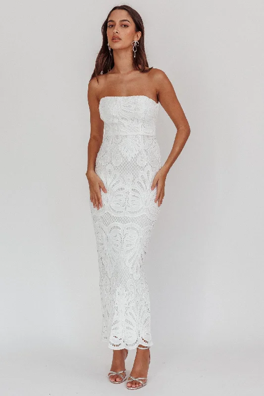 Bia Strapless Lace Embroidered Maxi Dress White