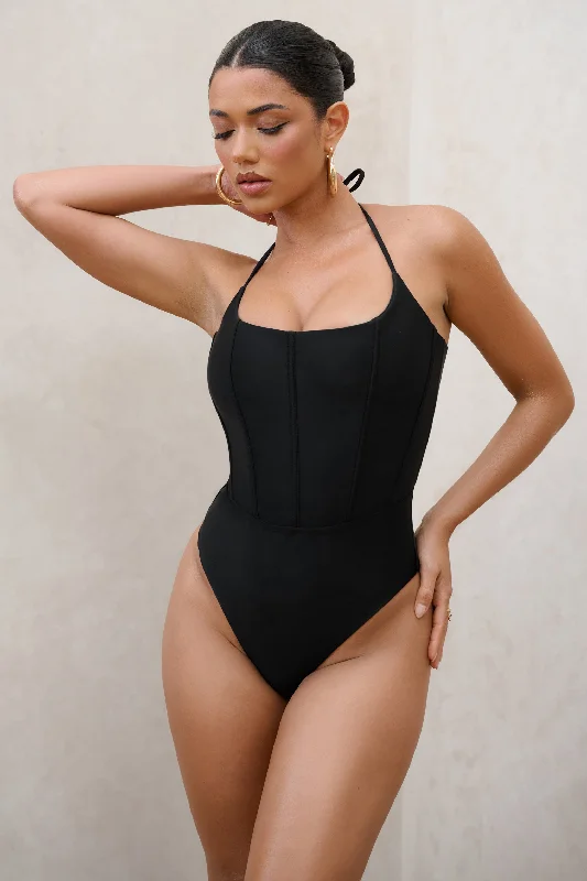 After Sun | Black Corset Halter Swimsuit