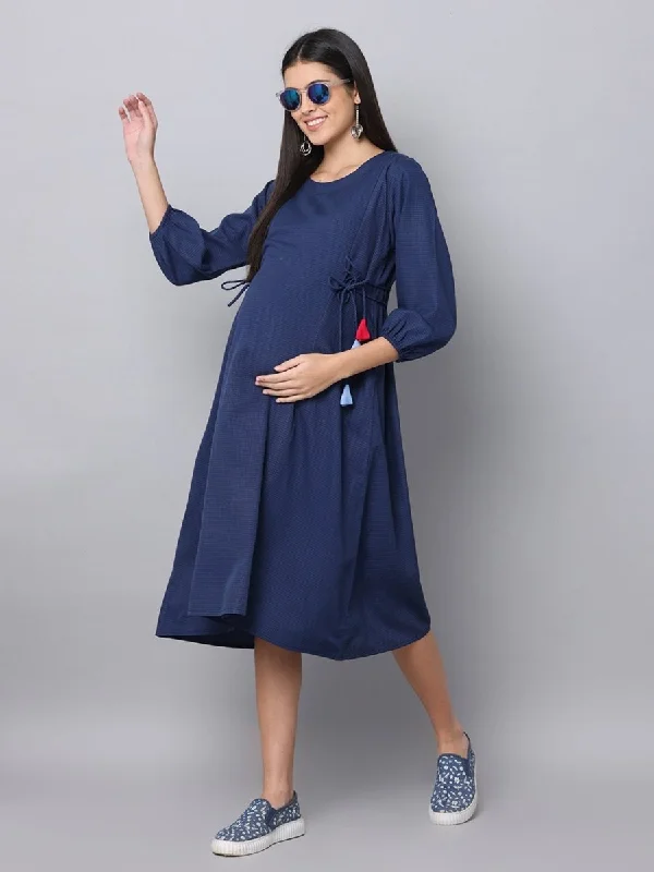 Blue My Mind Checkered Maternity Dress With Nursing