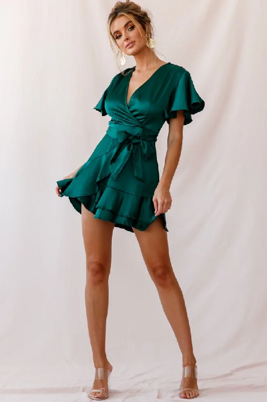 Cami Angel Sleeve Faux Wrap Dress Jade