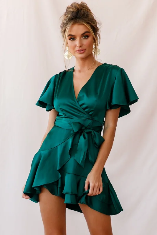 Cami Angel Sleeve Faux Wrap Dress Jade