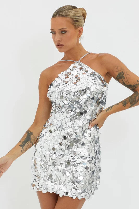 Champagne Twist Sequin Mini Dress Silver