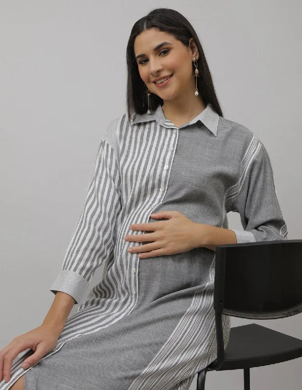 Chrome Pearl Maternity and Nursing Oversized Shirt Dress