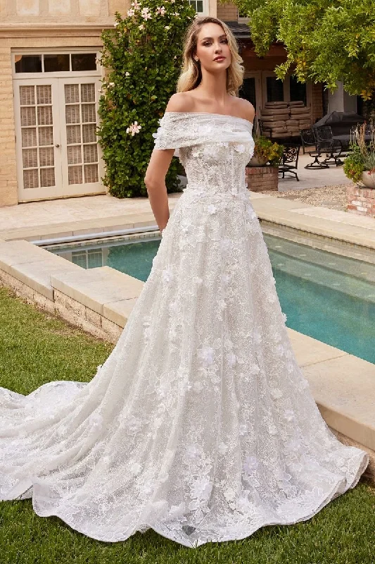 Cinderella Divine CD860W Long Strapless A Line Lace Wedding Ball Gown