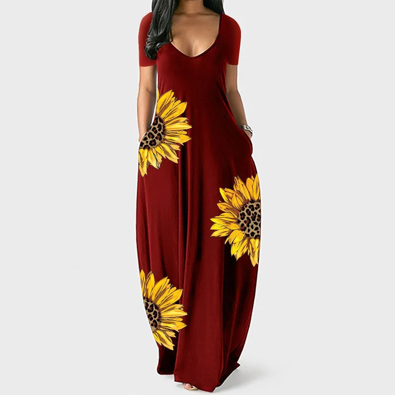 Classy Printed Maxi Loose Sleeve Dress Dresses