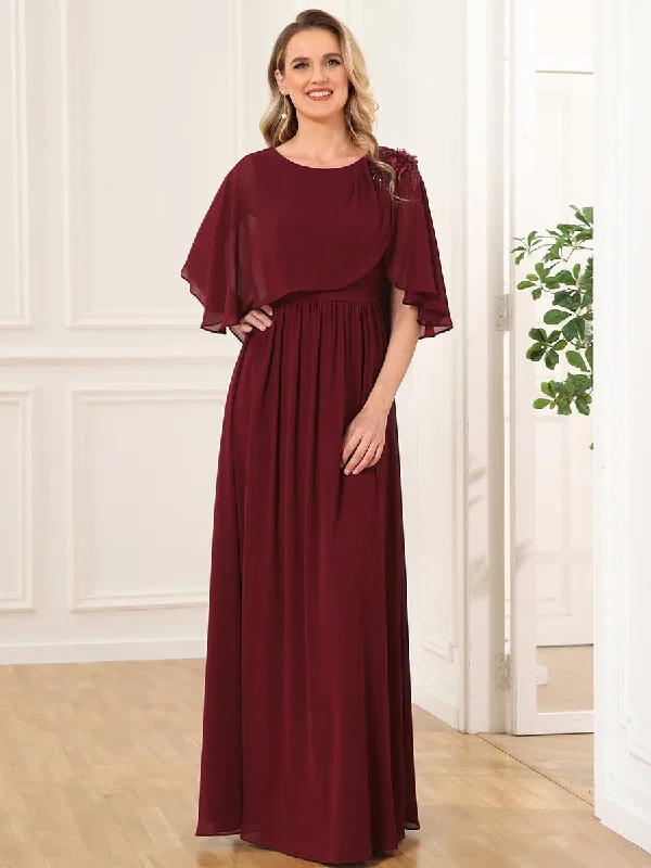 Crew neck A-Line Chiffon Cape Mother of the Bride Dress