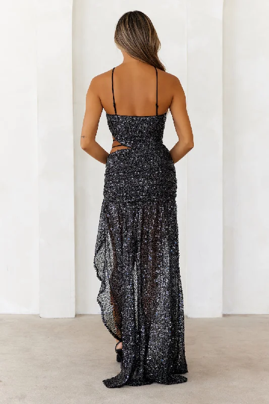 DEAR EMILIA Bedazzled Beauty Sequin Maxi Dress Black