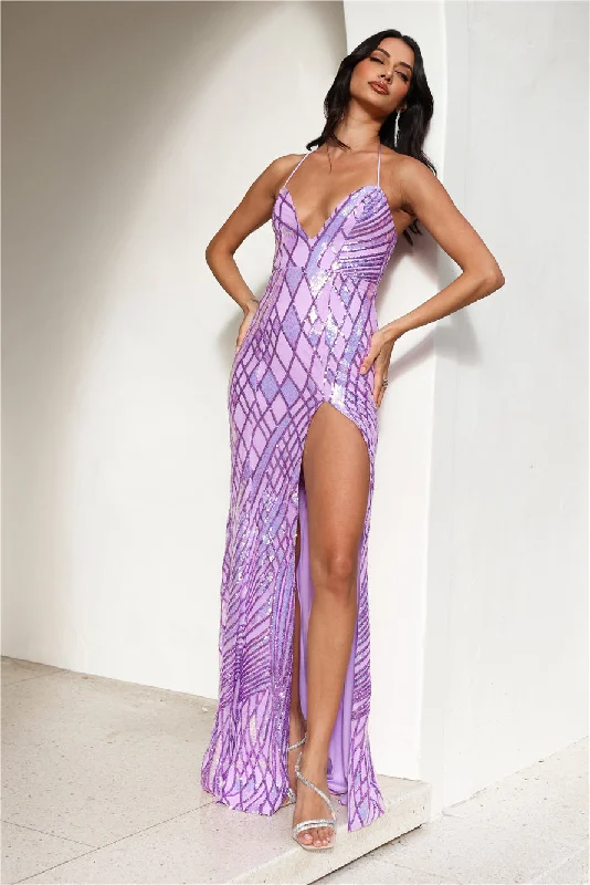 DEAR EMILIA Champagne And Stardust Maxi Dress Lilac