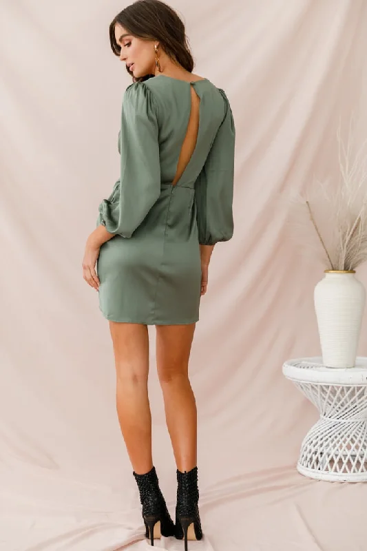 DeLisa Balloon Sleeve Mini Dress Olive