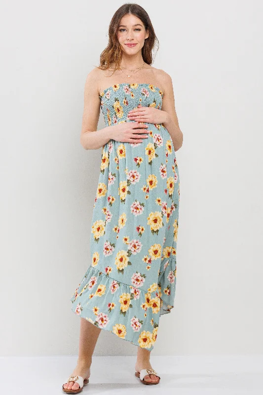 Ditsy Floral Backless Tube Maternity Dress