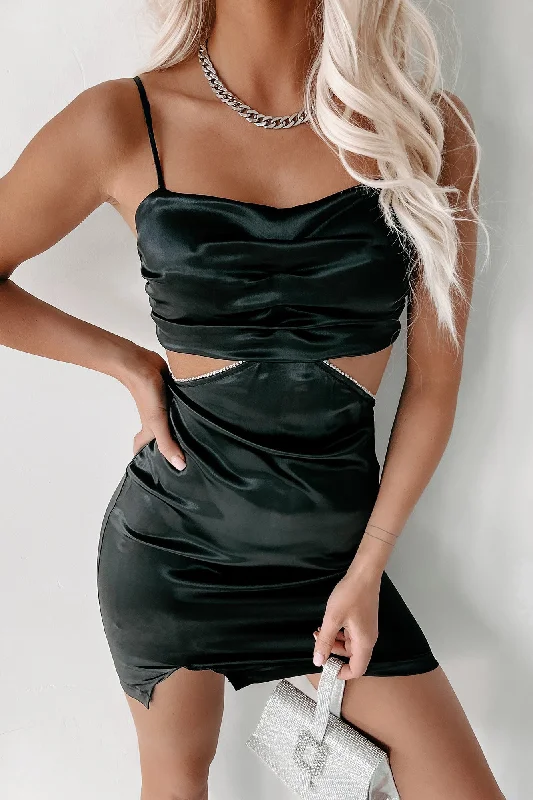 Don't Need Permission Satin Cut-Out Mini Dress (Black)