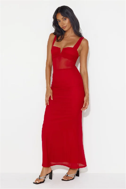 Fashion Finesse Mesh Maxi Dress Red