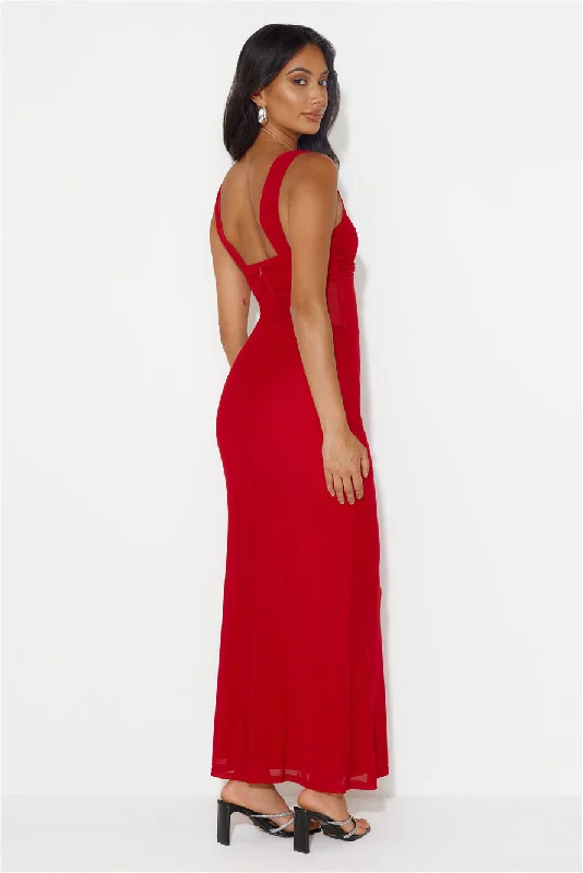 Fashion Finesse Mesh Maxi Dress Red