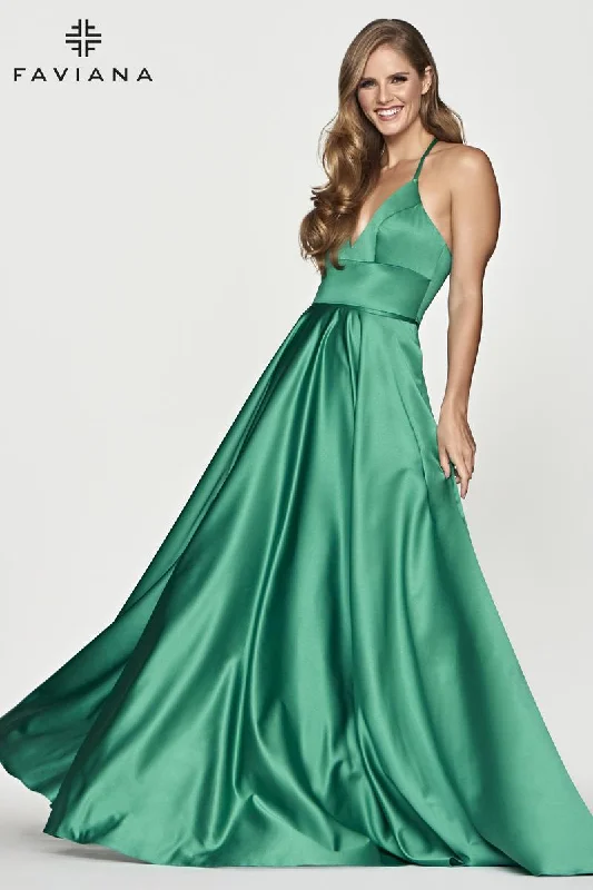 Faviana V-Neck Satin A-Line Prom Dress S10252