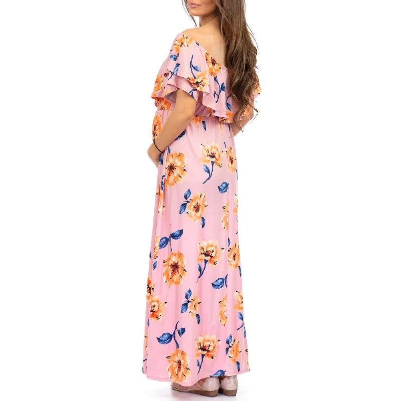 Floral Maternity Maxi Dress with Ruffle Top