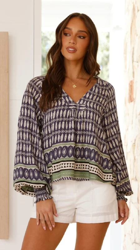 Gabriella Long Sleeve Top - Lorena Print