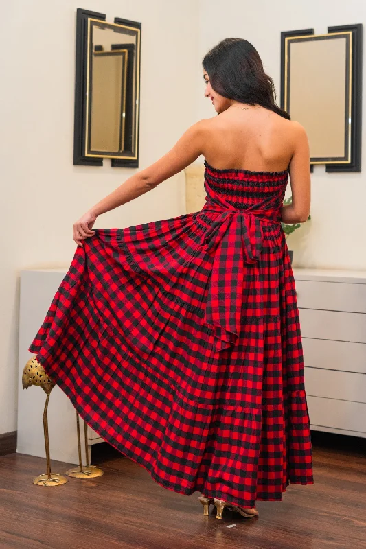 Gorgeous Red Plaid Off Shoulder Maternity Layered Dress