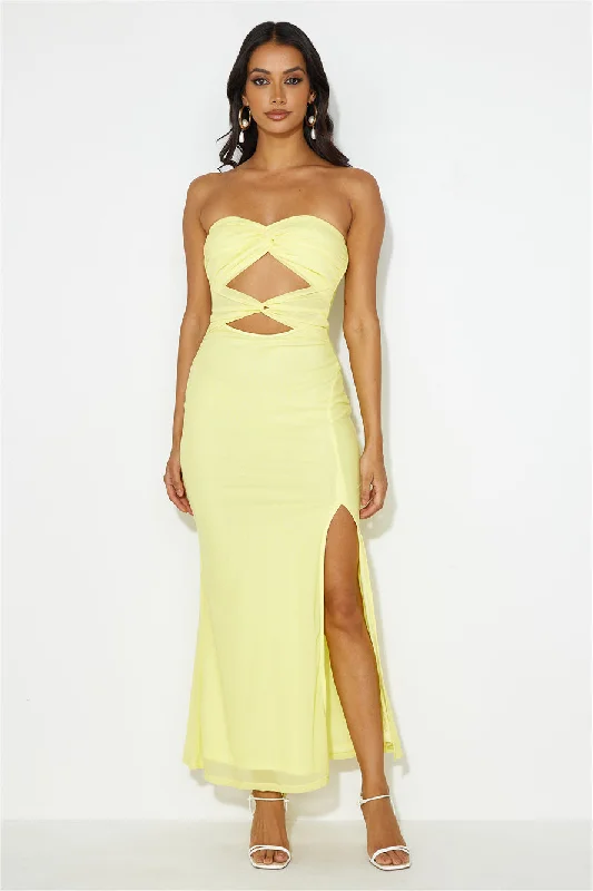 Hottest Date Mesh Strapless Maxi Dress Yellow