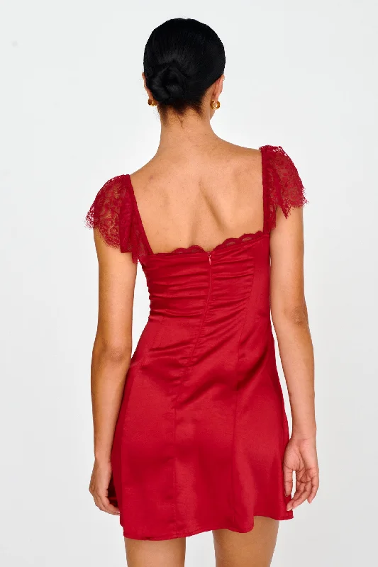 Invites Only Lace Shoulder Mini Dress Red