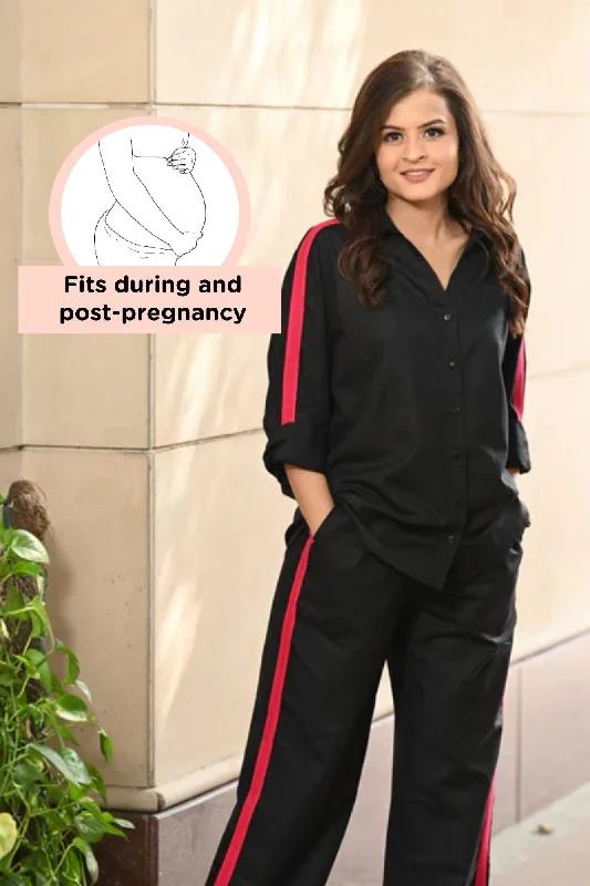 Jet Black Maternity & Nursing Coord Set (Cotton Linen) (2 pc)