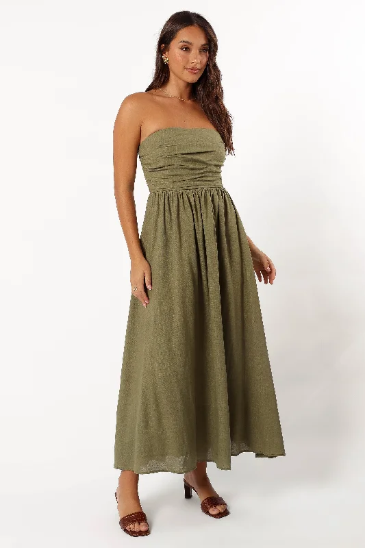 Kayt Strapless Dress - Olive Green