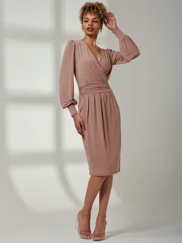 Kinslee Long Sleeve Pegged Dress, Dusty Pink