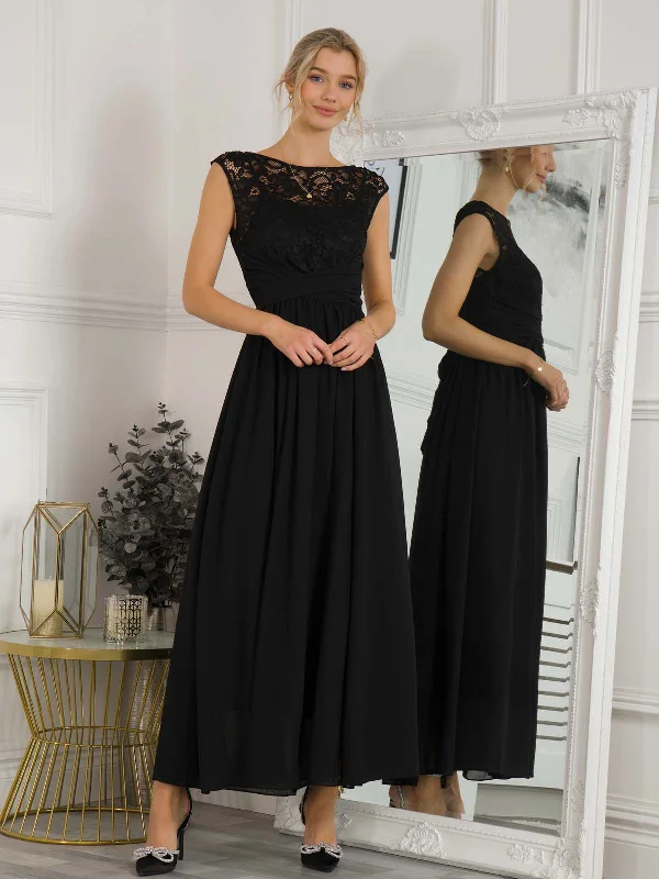 Lace Bodice Chiffon Maxi Bridesmaid Dress, Black