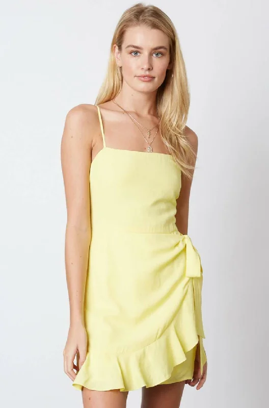 Laura Lemon Yellow Ruffle Wrap Mini Dress