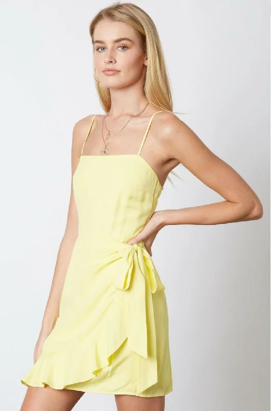 Laura Lemon Yellow Ruffle Wrap Mini Dress