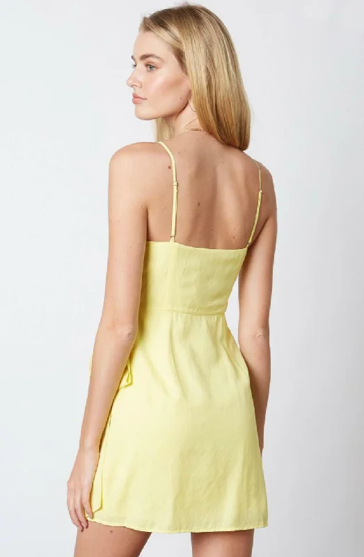 Laura Lemon Yellow Ruffle Wrap Mini Dress