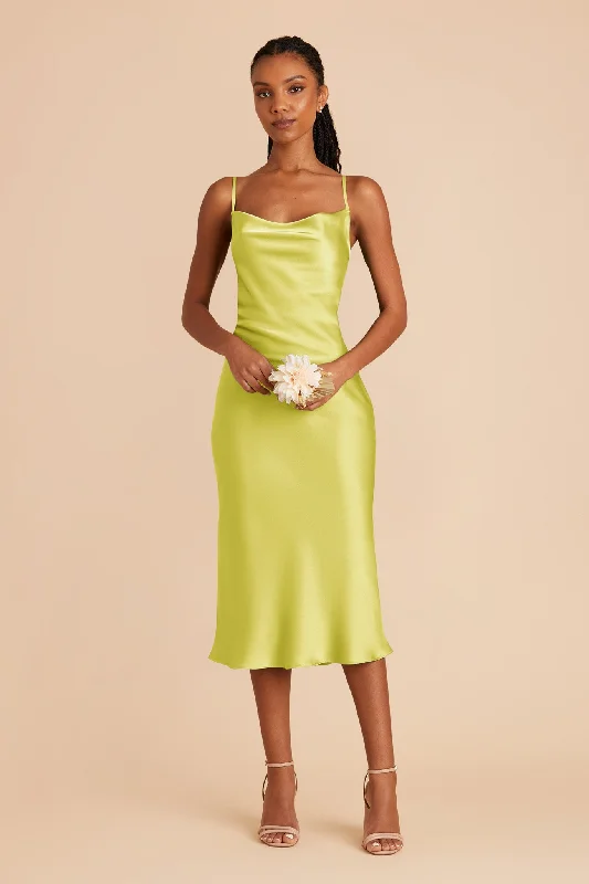 Lisa Matte Satin Midi Dress - Chartreuse