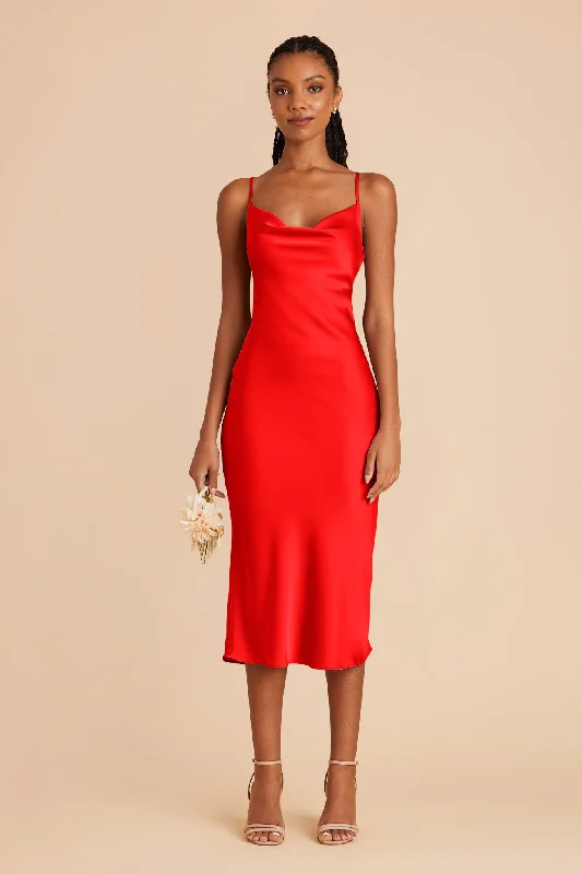 Lisa Matte Satin Midi Dress - Lipstick Red