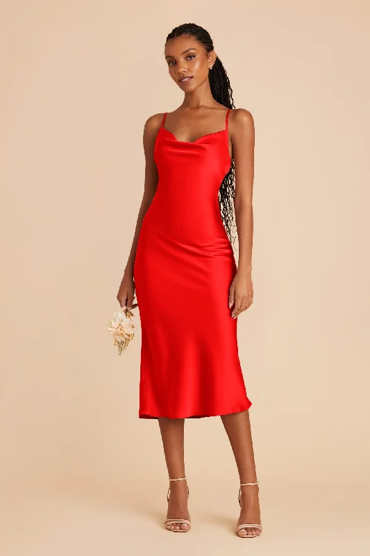 Lisa Matte Satin Midi Dress - Lipstick Red