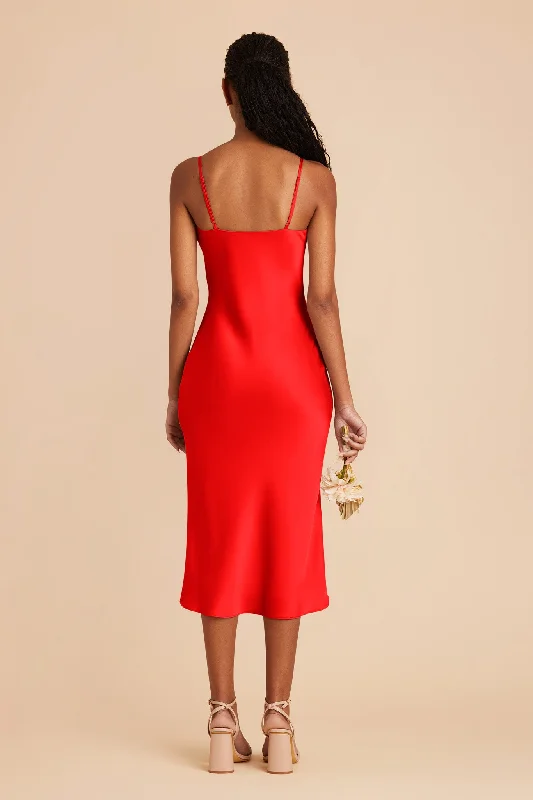 Lisa Matte Satin Midi Dress - Lipstick Red