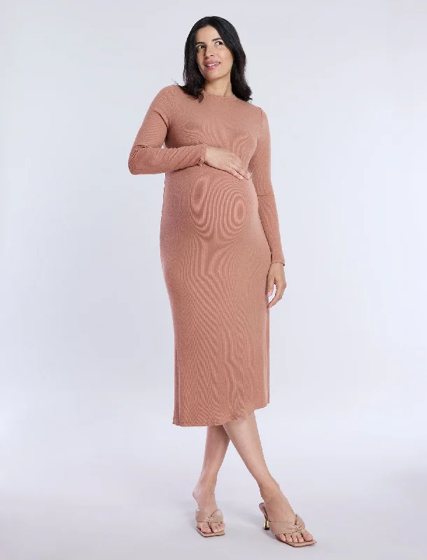 Long Sleeve Rib Knit Column Dress