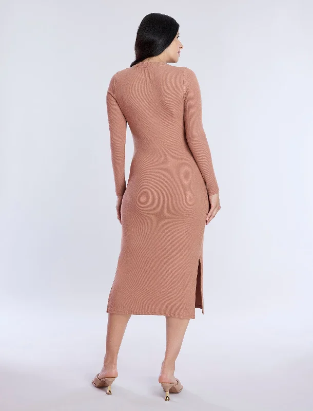 Long Sleeve Rib Knit Column Dress