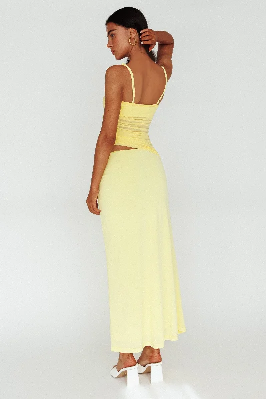 Lorely Ruched Bodice Midi Dress Yellow