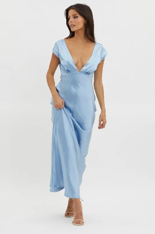 Lucinda V-Neck Twist Back Midi Dress Blue