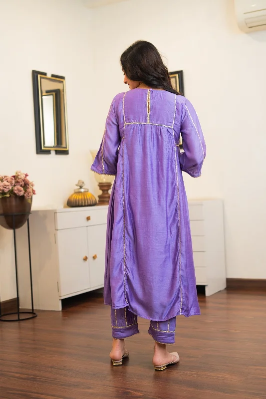 Luxe Lilac Embroidered Chanderi Maternity Kurta + Bump Band Bottom (2 Pc)