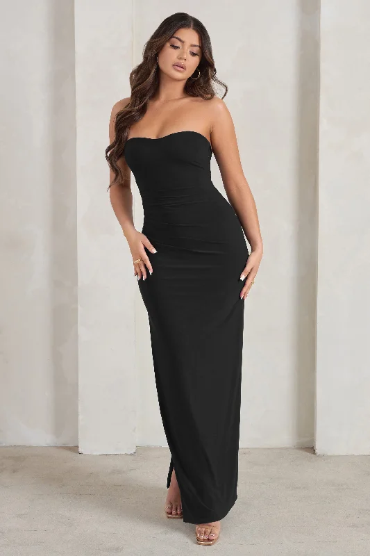 Manon | Black Sweetheart Bandeau Maxi Dress With Thigh Split