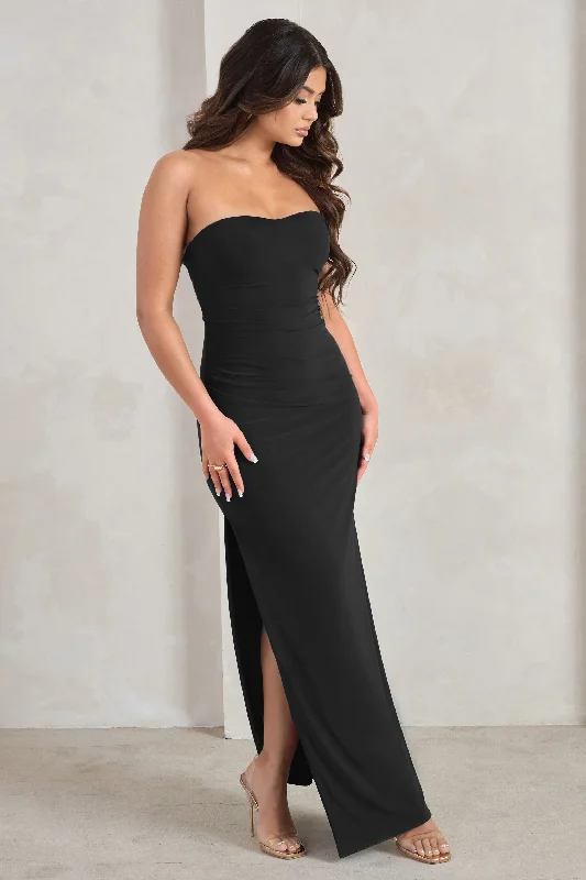 Manon | Black Sweetheart Bandeau Maxi Dress With Thigh Split