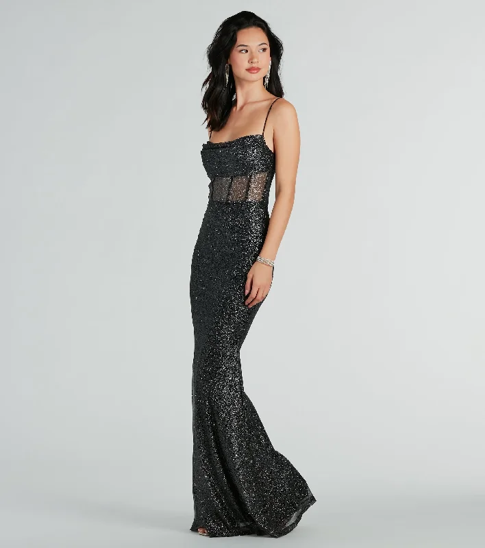 Maryam Formal Glitter Mesh Mermaid Long Dress