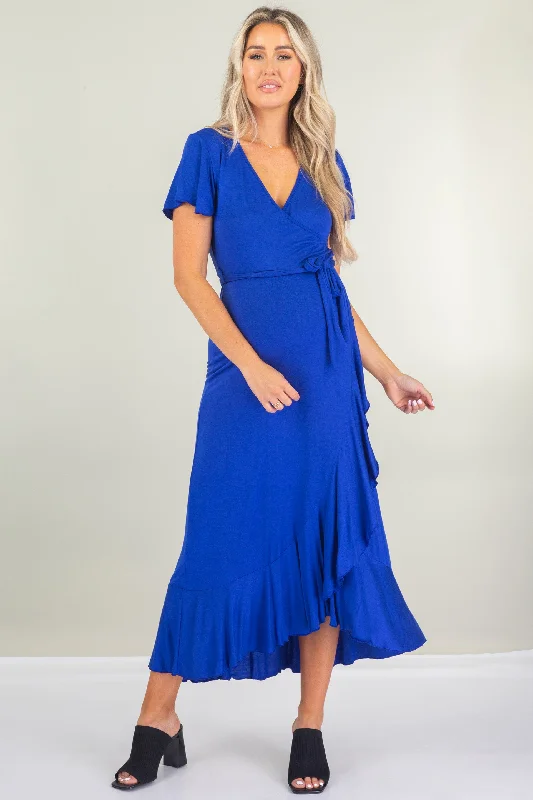 Maternity Faux Wrap Butterfly Sleeve Dress with Ruffles