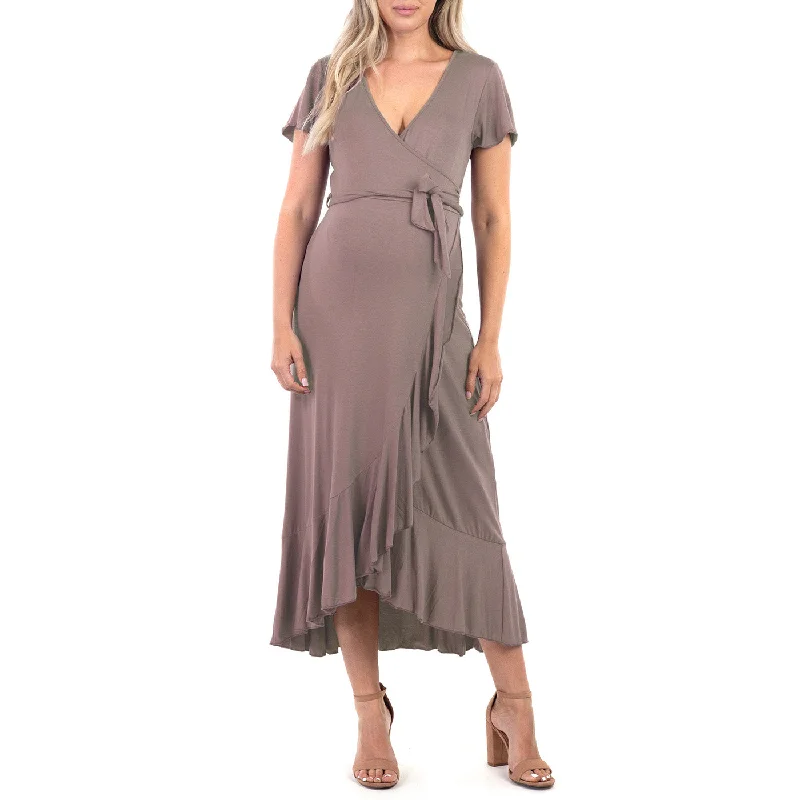 Maternity Faux Wrap Butterfly Sleeve Dress with Ruffles