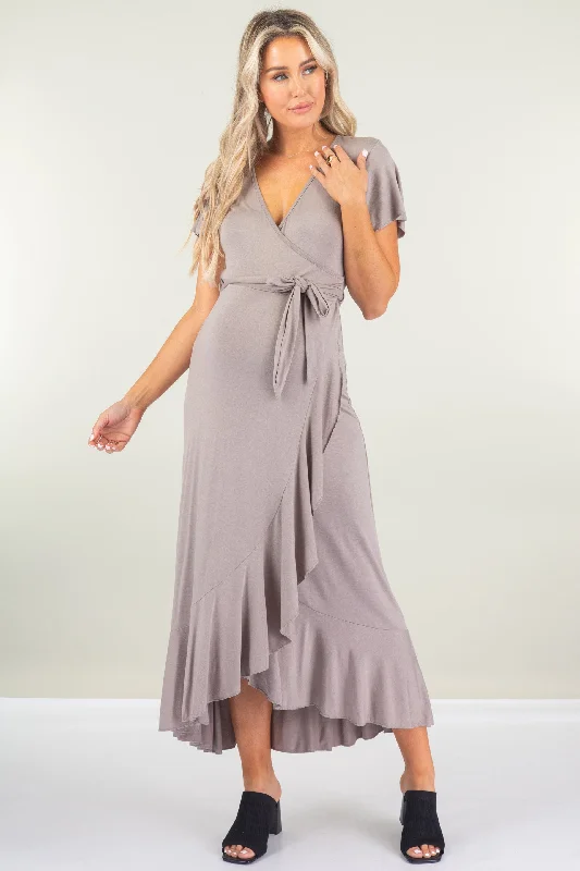 Maternity Faux Wrap Butterfly Sleeve Dress with Ruffles