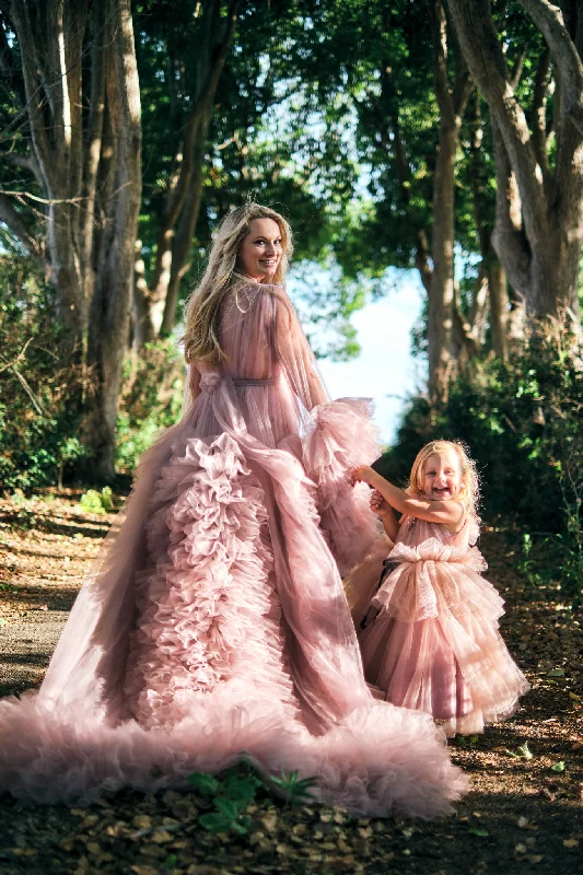 Mauve Mommy and Me Tulle Gown Flower Girl Dress Maternity Gown for Photo Shoot