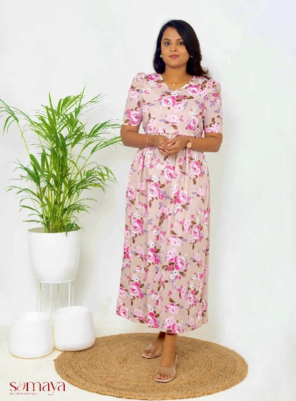 Maxi Sandle Pink Flower Light Weight Dress