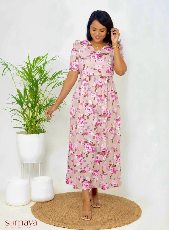 Maxi Sandle Pink Flower Light Weight Dress